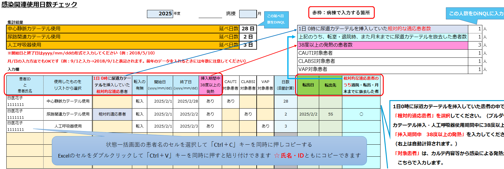 日本医科大学付属病院_図2_「感染関連使用日数チェック データ収集・集計シート」を自院用に改変
