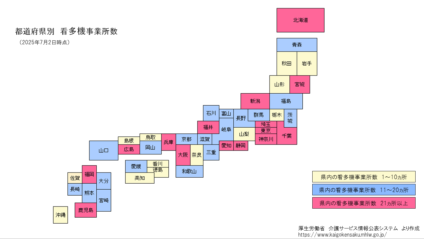 都道府県別の事業所数を表した日本地図