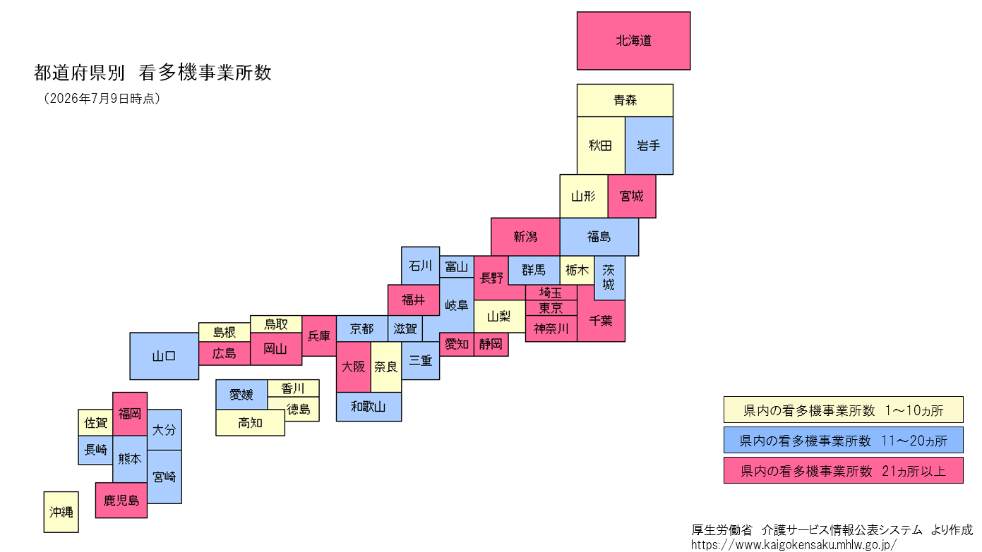 都道府県別の事業所数を表した日本地図